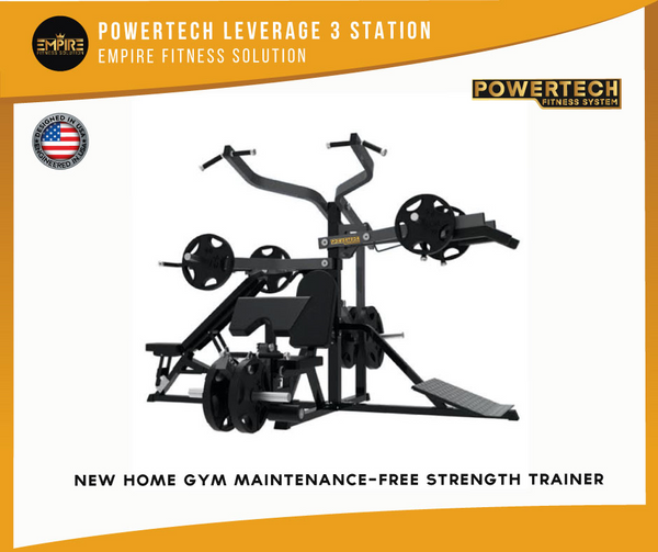 POWERTECH USA LEVERAGE 3 STATION MAINTENANCE FREE PLATE LOADED GYM