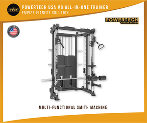 POWERTECH USA V8 ALL-IN-ONE TRAINER Multi Use Smith and Dual Pulley Pin Loaded Premium Rack Matte Black V8
